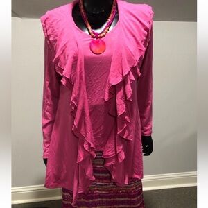 NEW Gramercy 22 Knit Double Ruffle Open Cardigan & Tank Top Set S Small Pink
